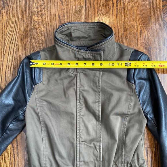 H&M Army Green Jacket Faux Leather Sleeves - US 2 - Picture 11 of 15